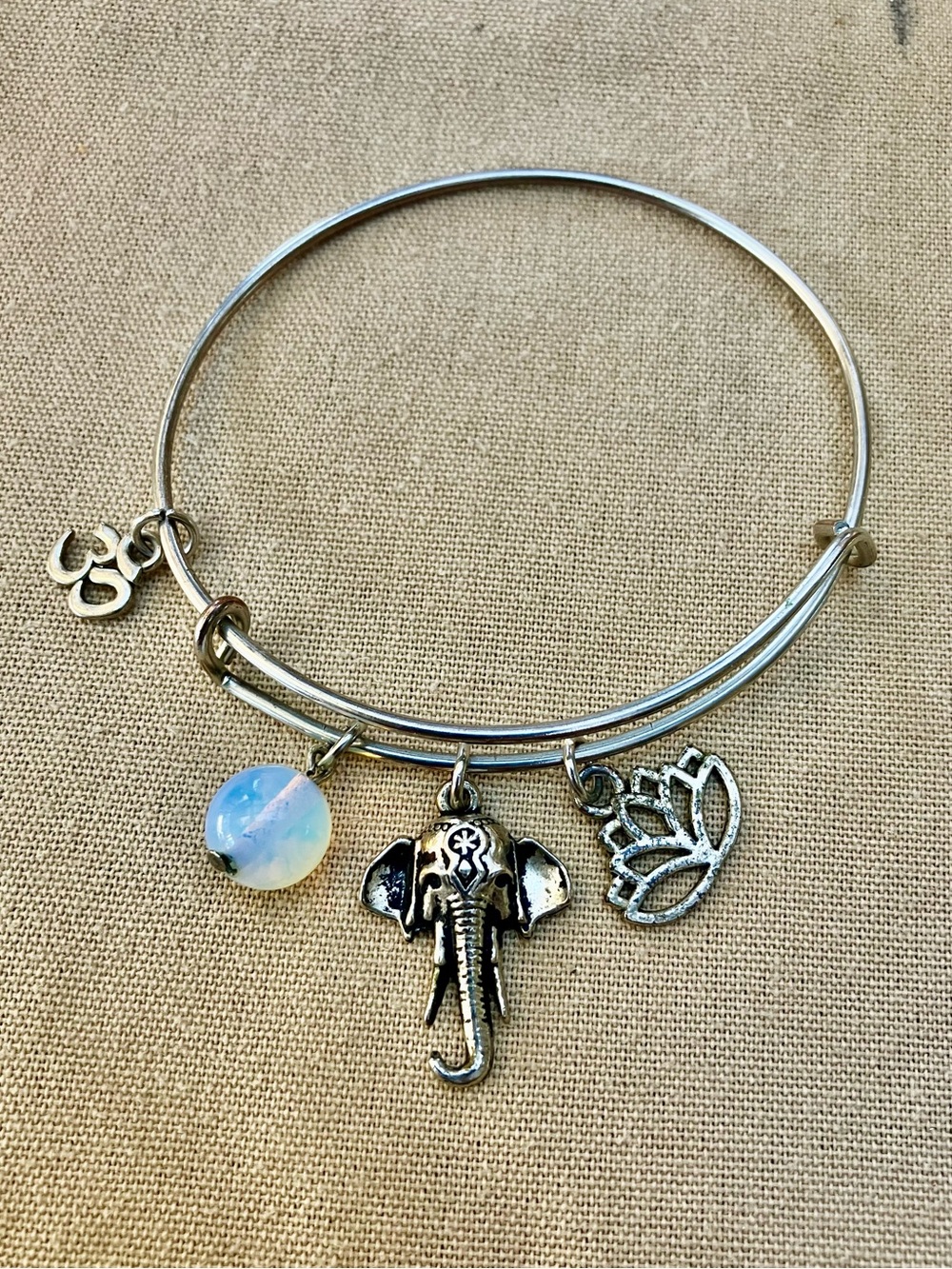 Alex and Ani Spiritual Silver Elephant
Om Opalite Lotus Flower Charm Bangle